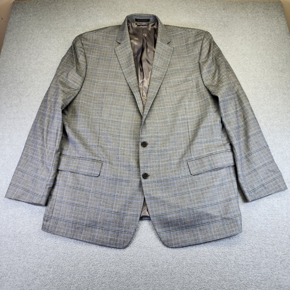 Lauren Ralph Lauren Mens 50L Glen Plaid Check Blazer Sport Coat Suit Jacket Gray